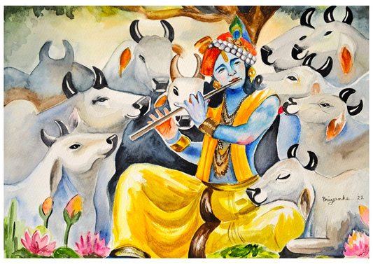 Shri Krishna with Cows Art Print